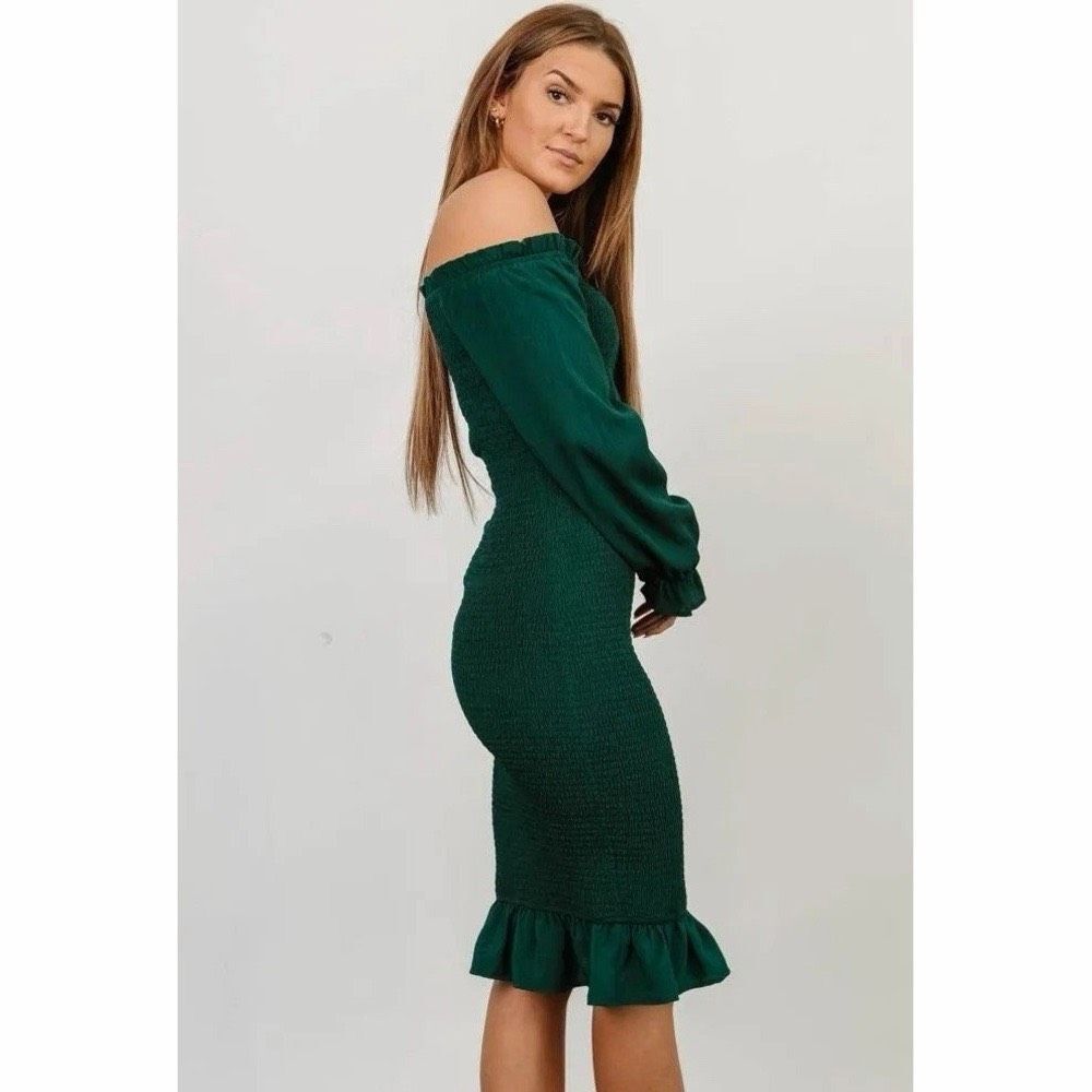 Baltic Born Esther Smocked Midi Dress in Green Small